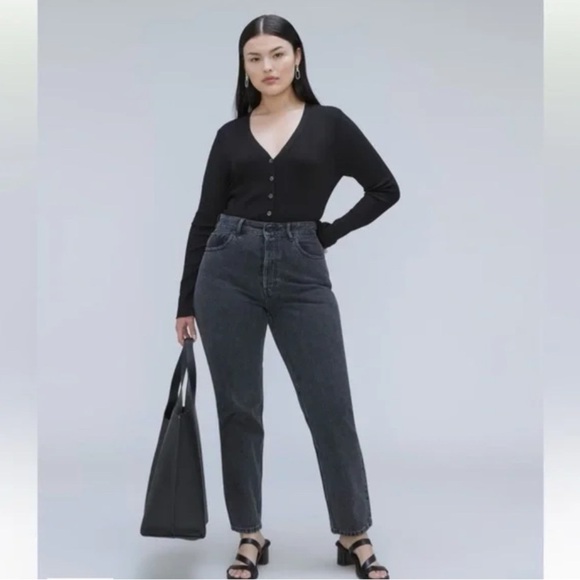 Everlane 90s Curvy Cheeky Denim Jean High Rise Straight Button Fly Black Size 29 - Picture 1 of 15